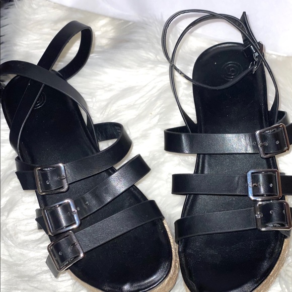 NWT U.O. BLK STRAP WEDGES W/ JUTE  9 - Picture 4 of 7